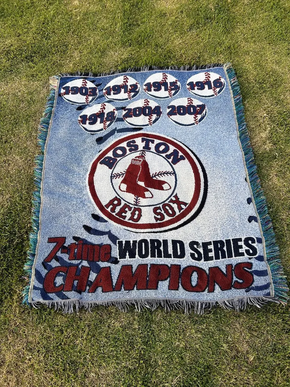 Vintage Boston Red Sox 7 Time World Series Champions MLB Tapestry Blanket